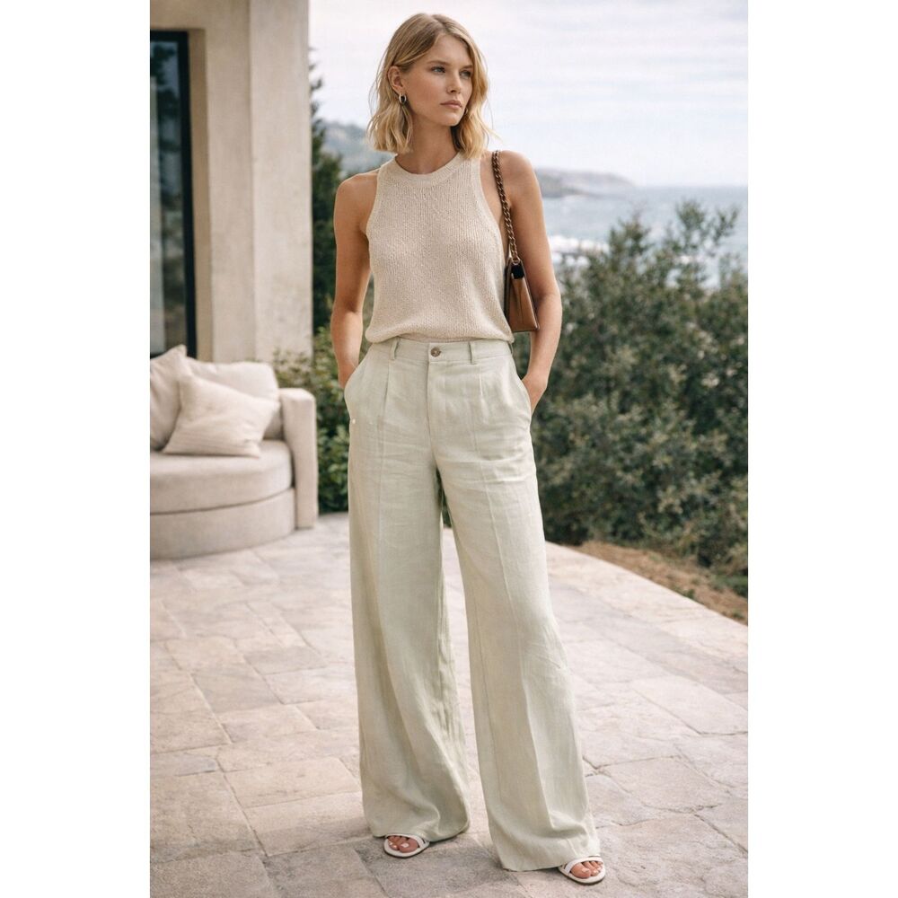 Aeron Light Green Wide Leg Pants Trousers   Women's Size 38